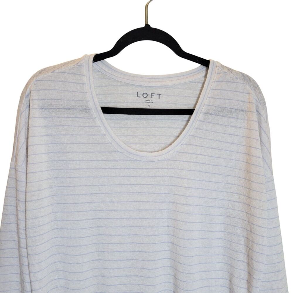 Ann Taylor LOFT Womens Sz S White Blue Striped 3/4 Sleeve Blouse - Picture 9 of 11